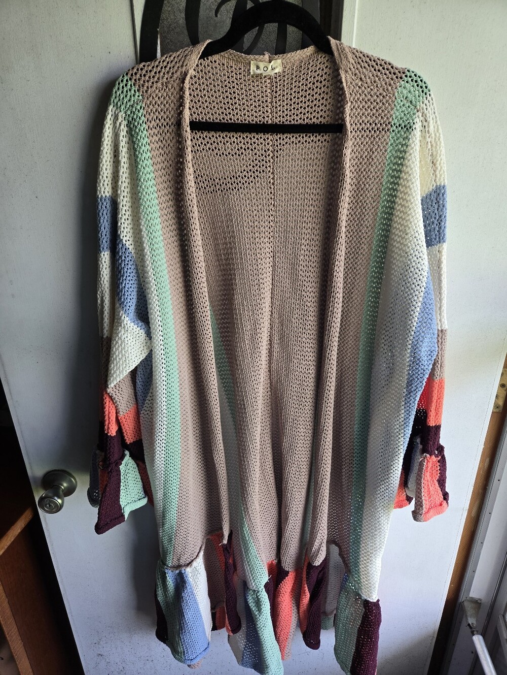 POL Striped Open-Front Long Women’s Cardigan Sweater - Multicolor NWOT
